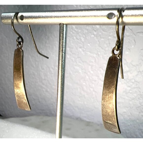 Vtg 925 Sterling Silver Dangle Earrings Geometric Curved Designed Hook Closure - Picture 2 of 6